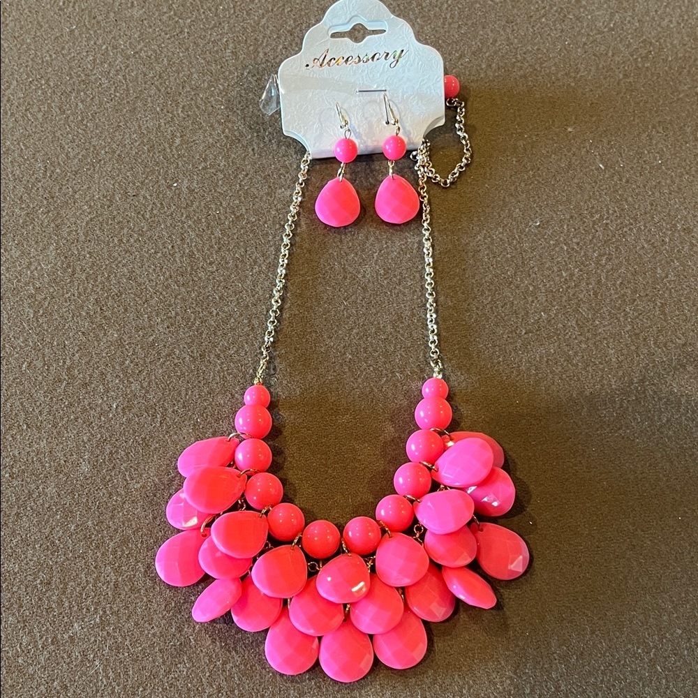 Vibrant Pink Necklace and Earring Set